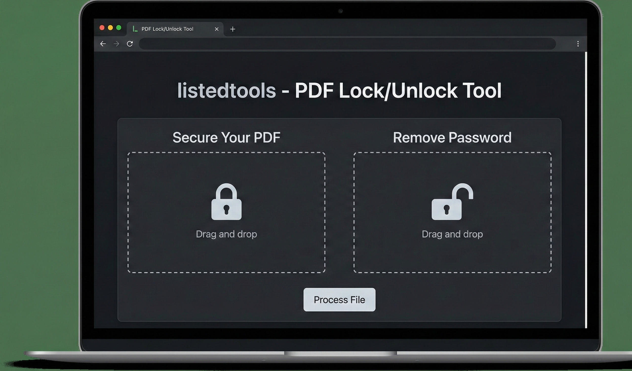 "Illustration of a locked PDF document representing the PDF Lock/Unlock tool for password protection and security."