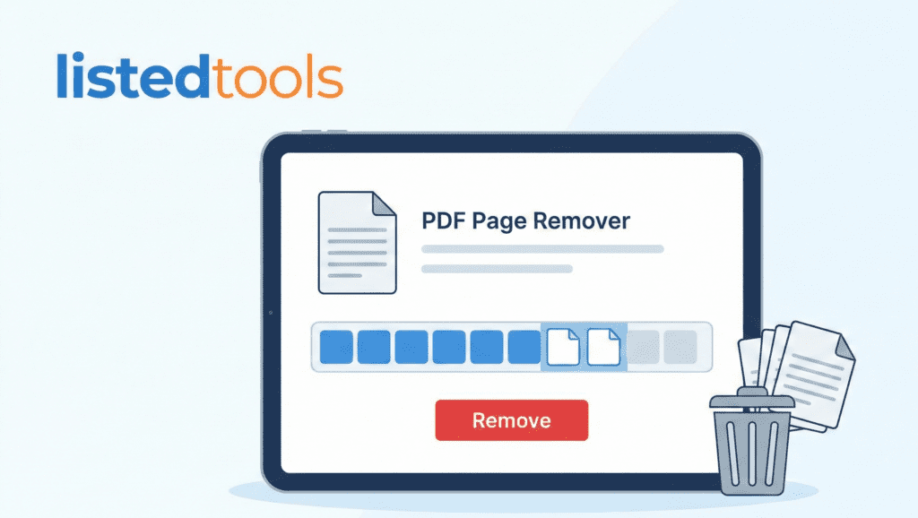 "Interface of an online PDF page remover tool showing selected pages ready for deletion."