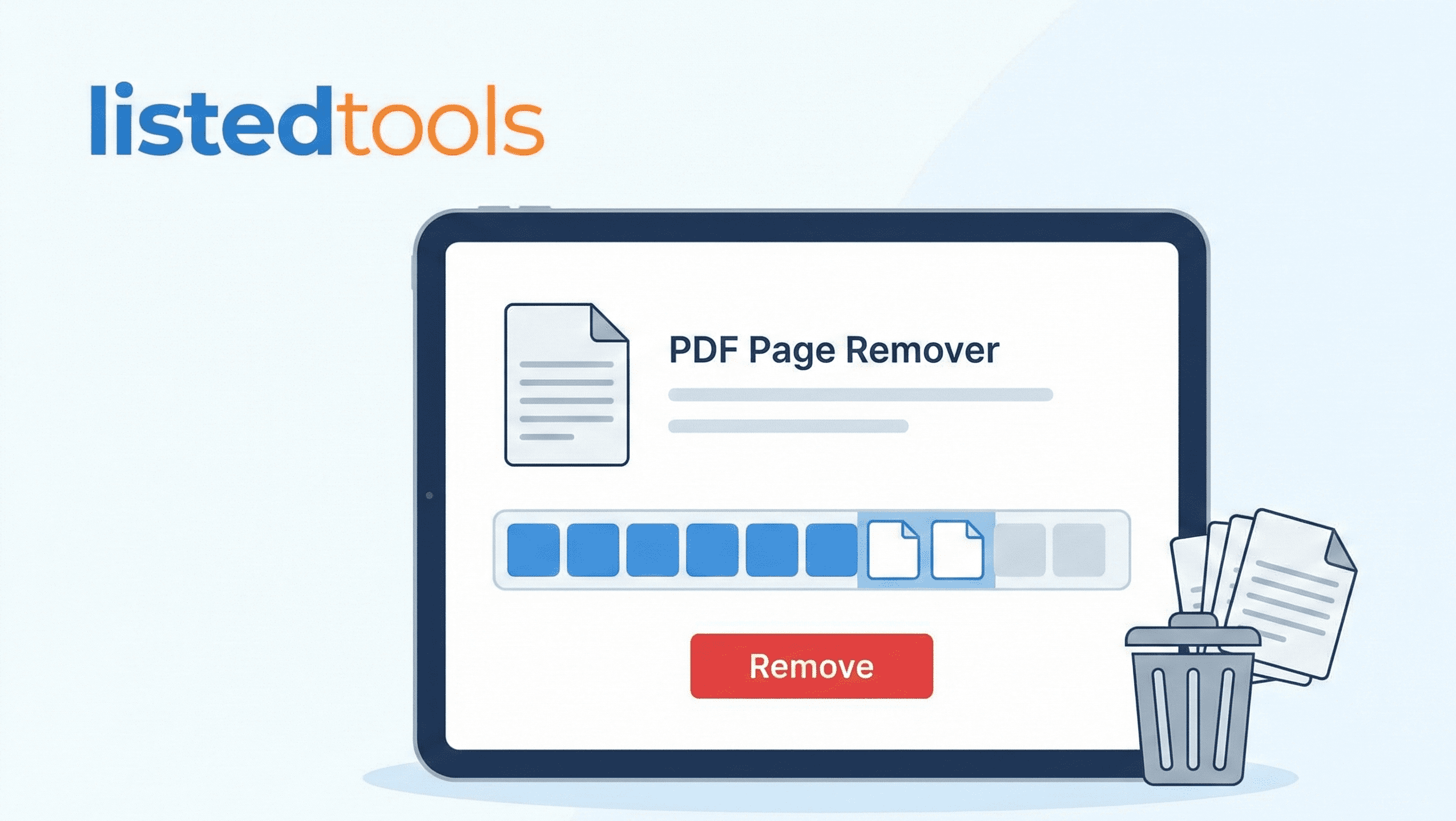 "Interface of an online PDF page remover tool showing selected pages ready for deletion."