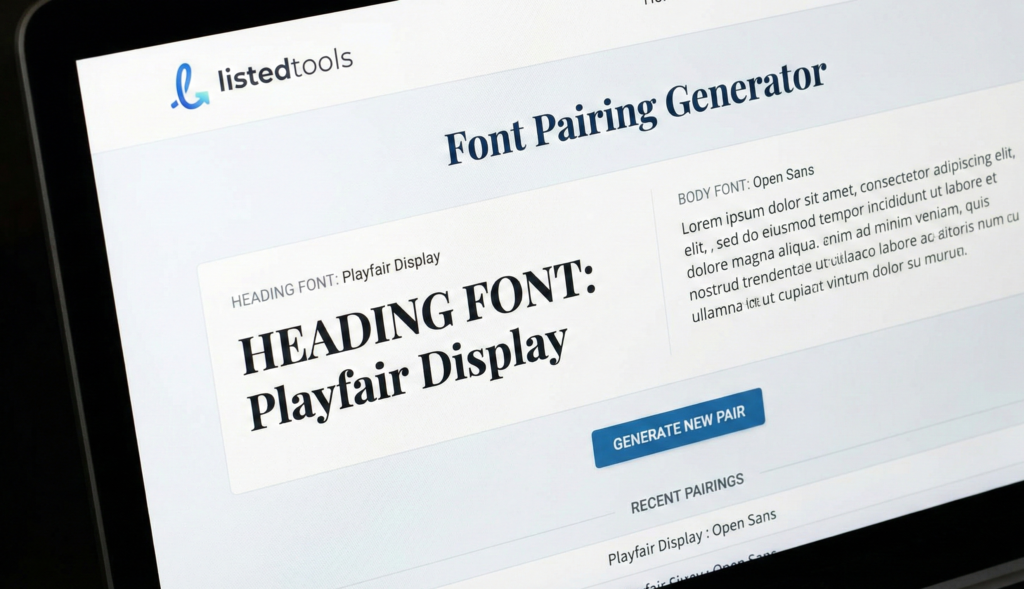 "User interface of a font pairing generator displaying a harmonious combination of serif and sans-serif typefaces."