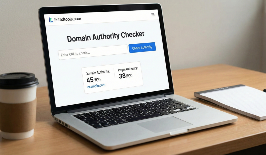 "Domain authority checker tool interface showing URL input field and check button."