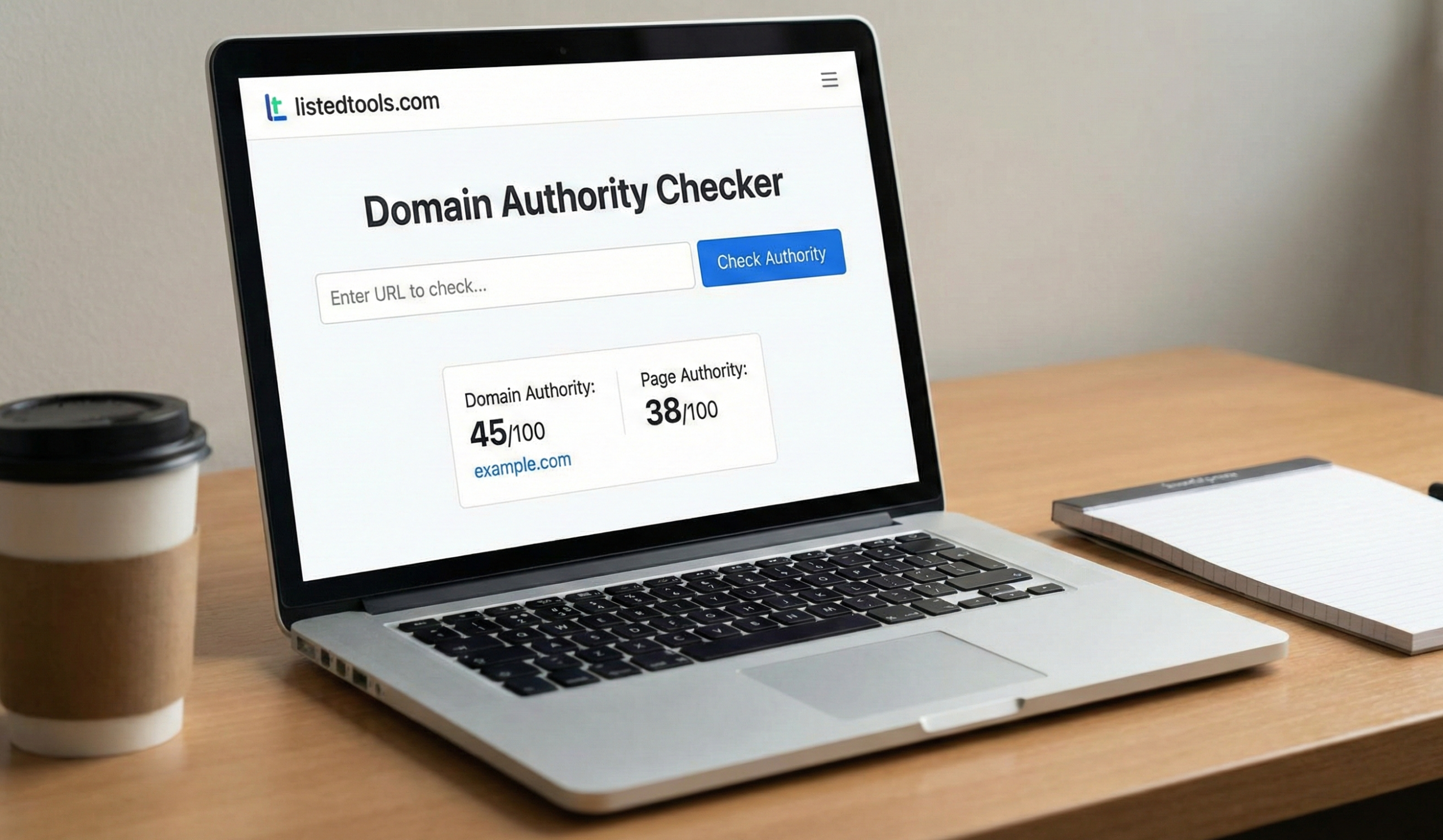 "Domain authority checker tool interface showing URL input field and check button."