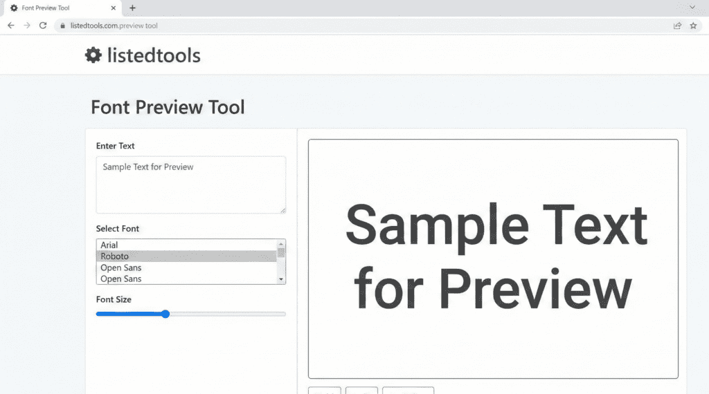 "Interface of an online Font Preview Tool displaying various text styles."