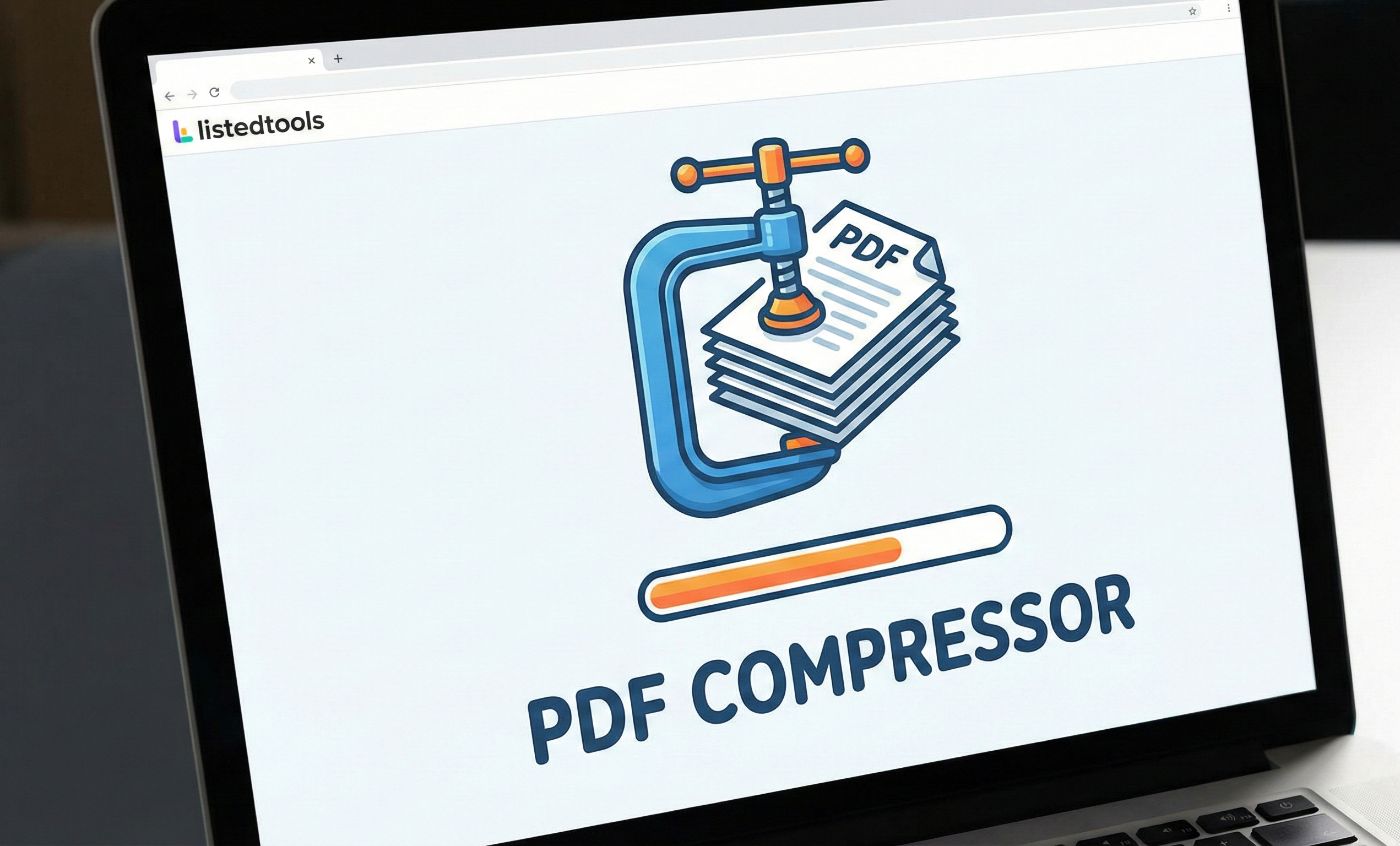 "Illustration of a file clamp representing the PDF compressor tool reducing file size."