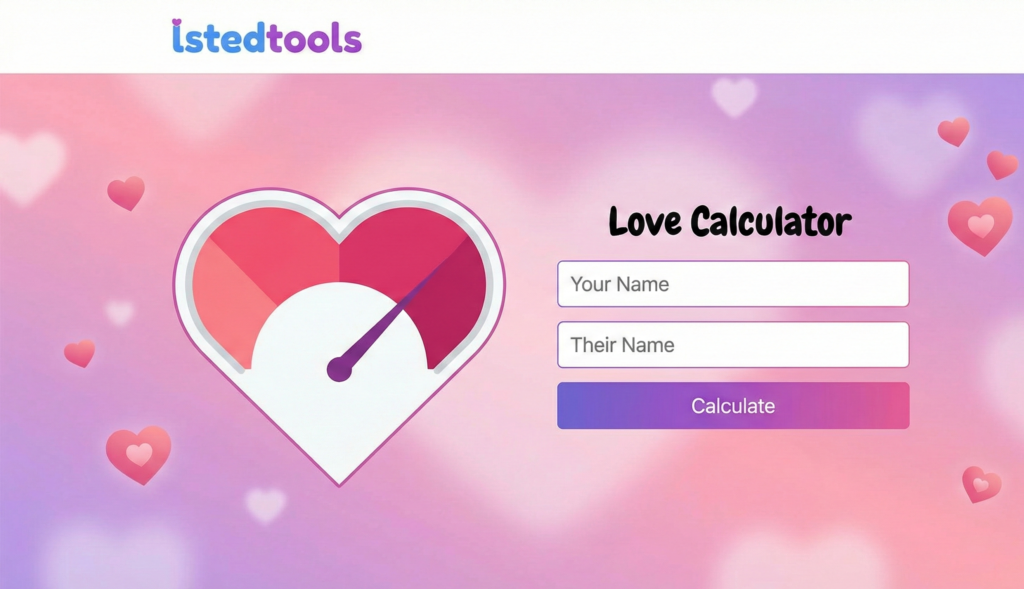 "Online love calculator interface with input fields for partner names to test relationship compatibility."
